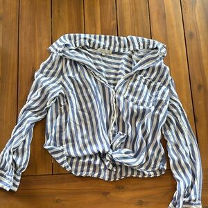 Blue and White Striped Linen Button Down